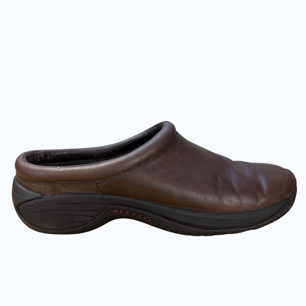 Merrell Encore Nova Bespoke Brown Leather Clogs Mules Shoes Women 9.5 Gorpcore